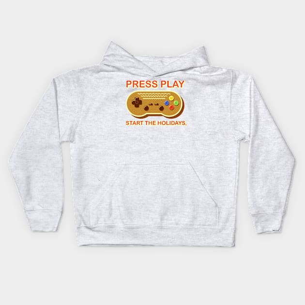 Press Play, Start Holidays - Christmas Video Game Gingerbread Cookie Controller Kids Hoodie by NC Eclectic Esports